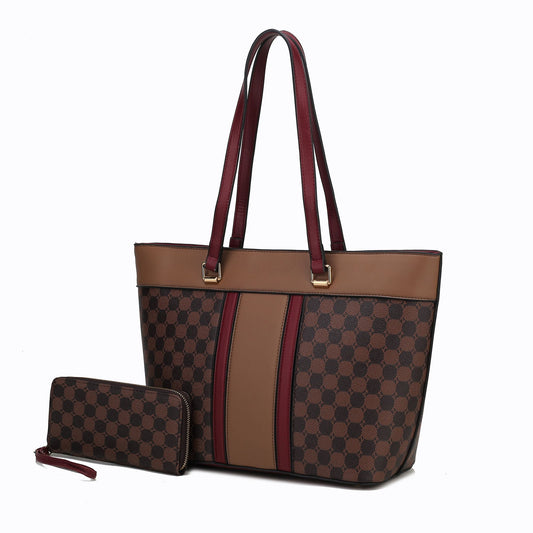 (coffee-red)Fabiola Tote Handbag with Wallet by Mia k - BagNook