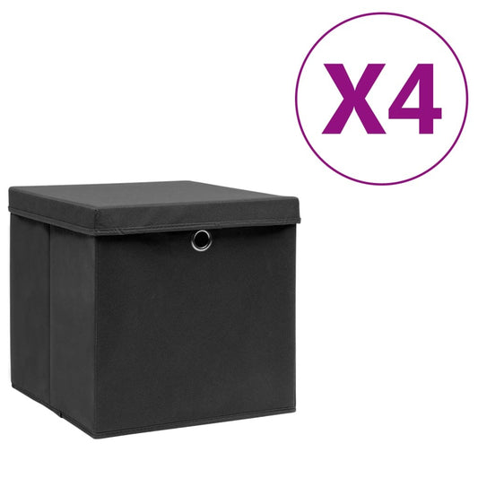 Storage Boxes with Covers 4 pcs 11x11x11in - Black - BagNook