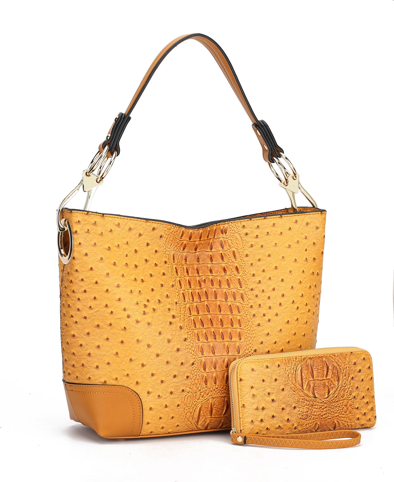 (mustard)Wandy Soft Vegan Leather Hobo & Wallet Set by Mia K - BagNook