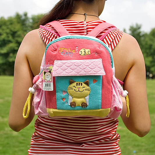 [Smile Cat] Embroidered Applique Kids Backpack - BagNook
