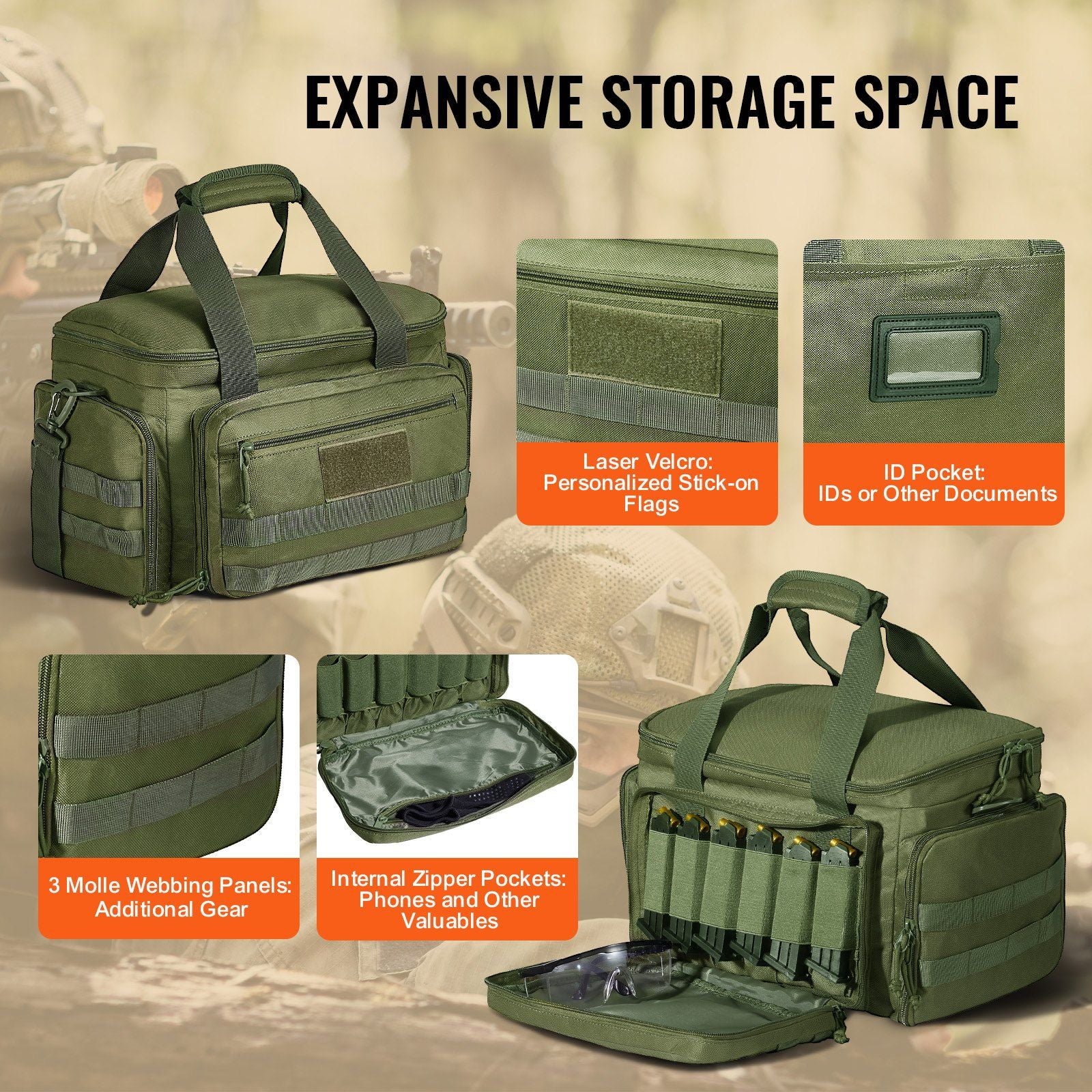 VEVOR Tactical Range Bag for 4 Pistols - Green - BagNook