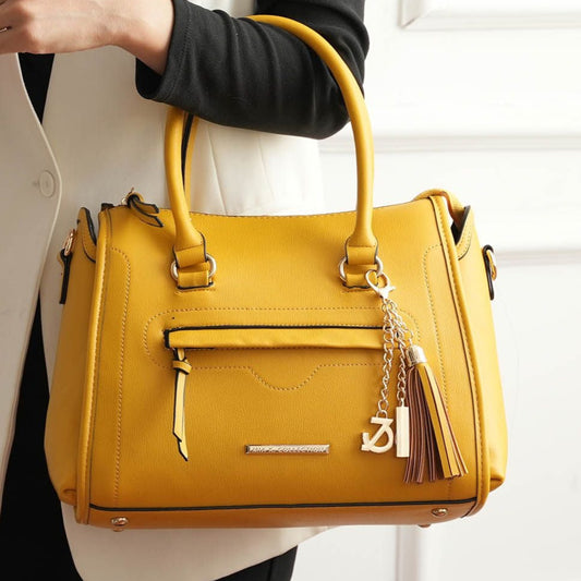 (mustard)Valeria Satchel Handbag with Keyring by Mia K - BagNook