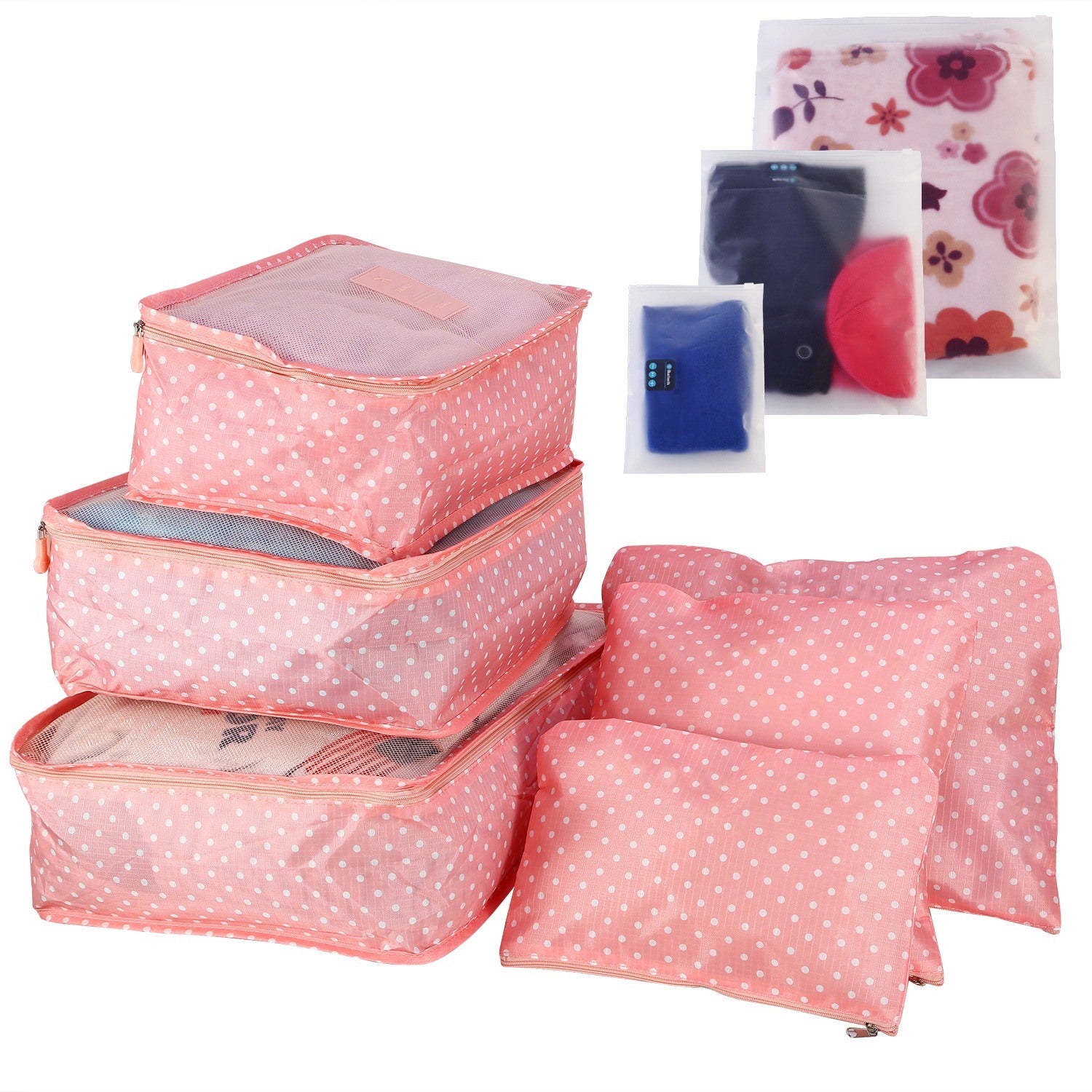 (pink spot)9pc Travel Luggage Organizer - BagNook