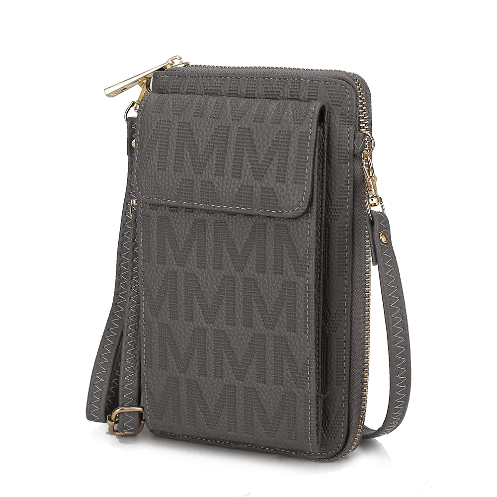 (charcoal grey)Caddy Vegan Leather Phone Wallet Crossbody by Mia k - BagNook