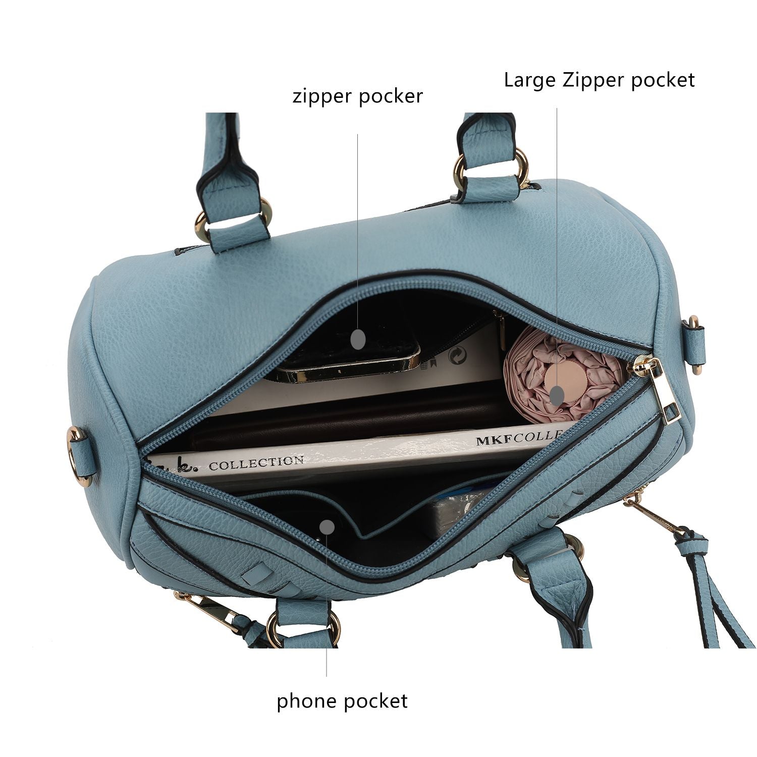 (denim blue)Lara Vegan Leather Satchel with Wallet by Mia k - BagNook