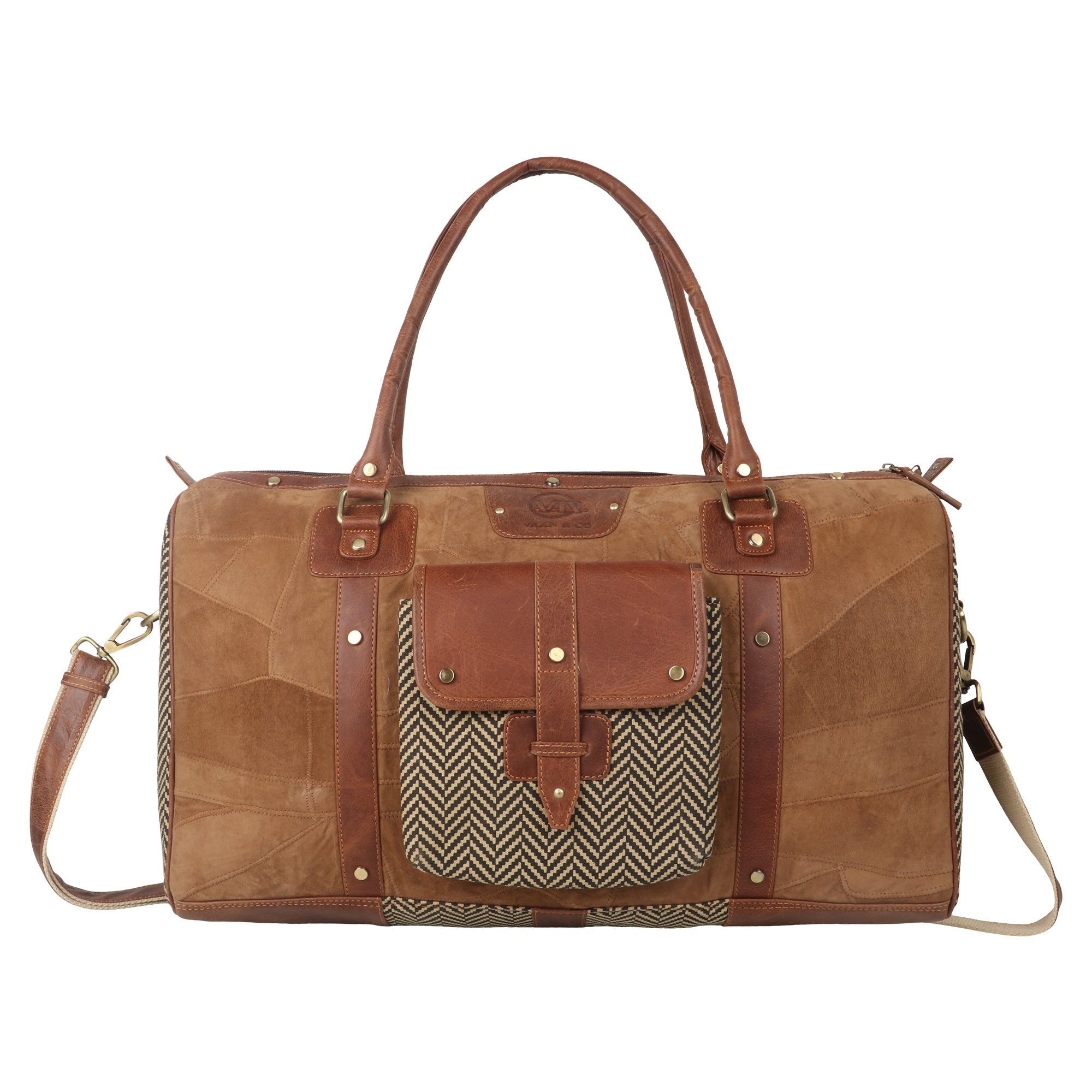 Vaan & Co. - Hardy Tan Duffel Bag - Upcycled Genuine Leather Travel Essential - BagNook