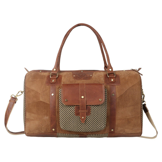 Vaan & Co. - Hardy Tan Duffel Bag - Upcycled Genuine Leather Travel Essential - BagNook