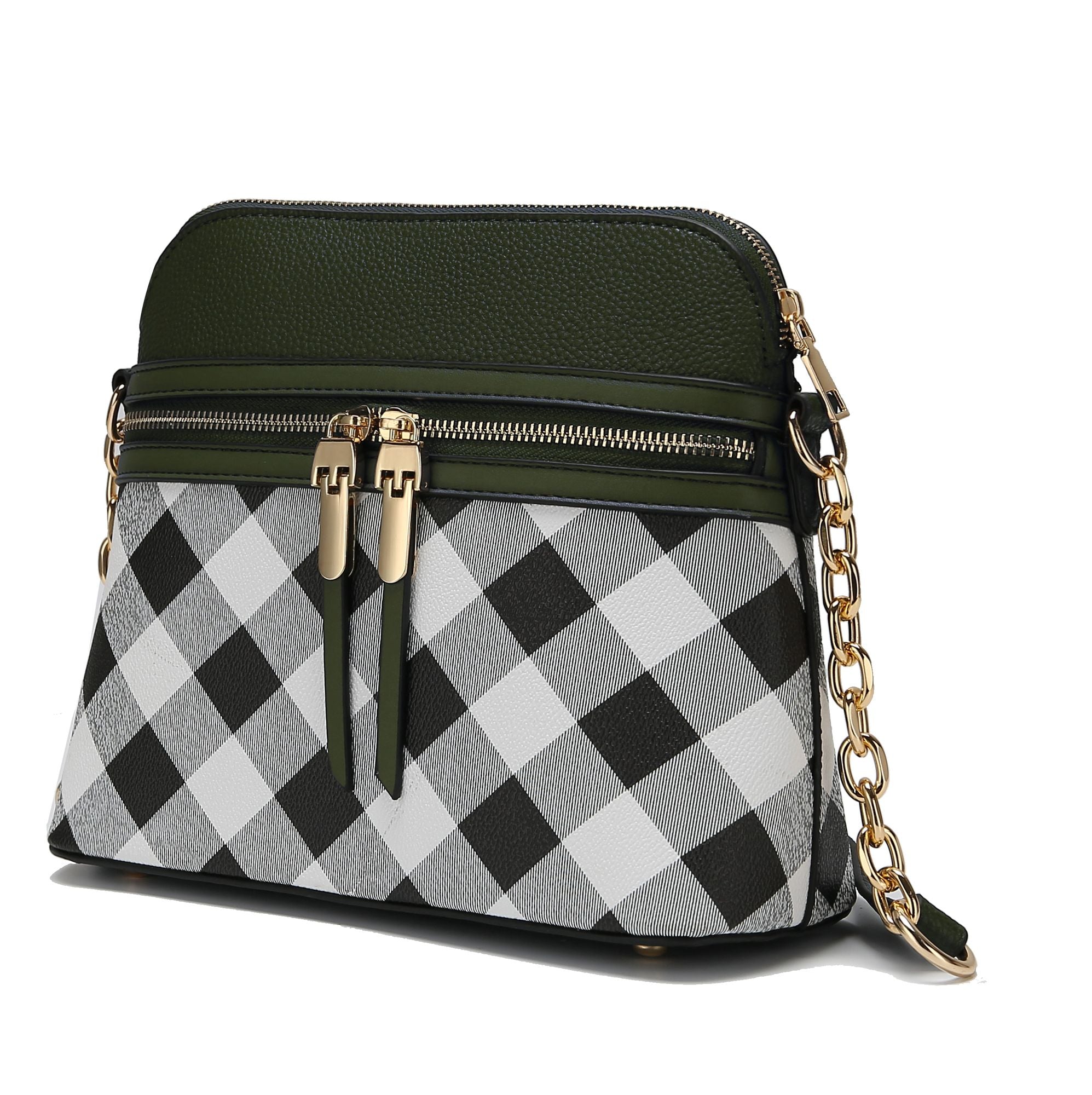 (olive)Suki Checkered Crossbody Handbag by Mia K - BagNook