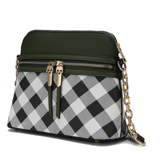 (olive)Suki Checkered Crossbody Handbag by Mia K - BagNook