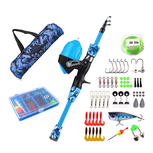 (blue)Kids Starter Kit Fishing Pole Set - BagNook