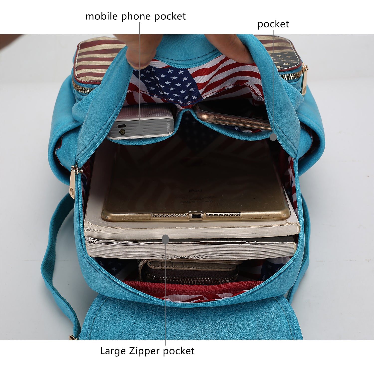 (turquoise)Regina Vegan Leather FLAG Backpack by Mia K - BagNook