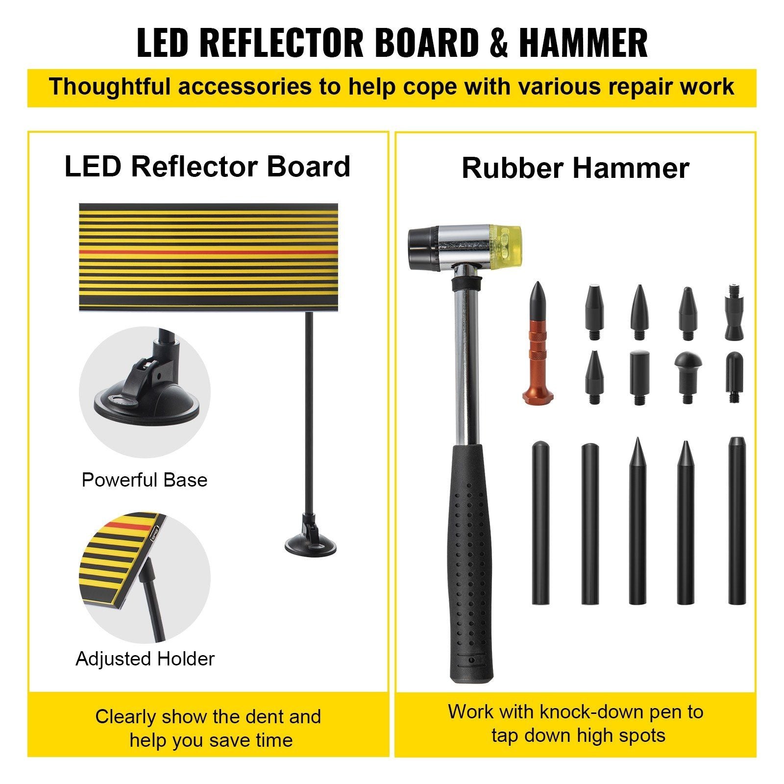 VEVOR Dent Removal Tool, 89pc - Paintless Dent Repair Tools, w/LED Reflector Board - BagNook