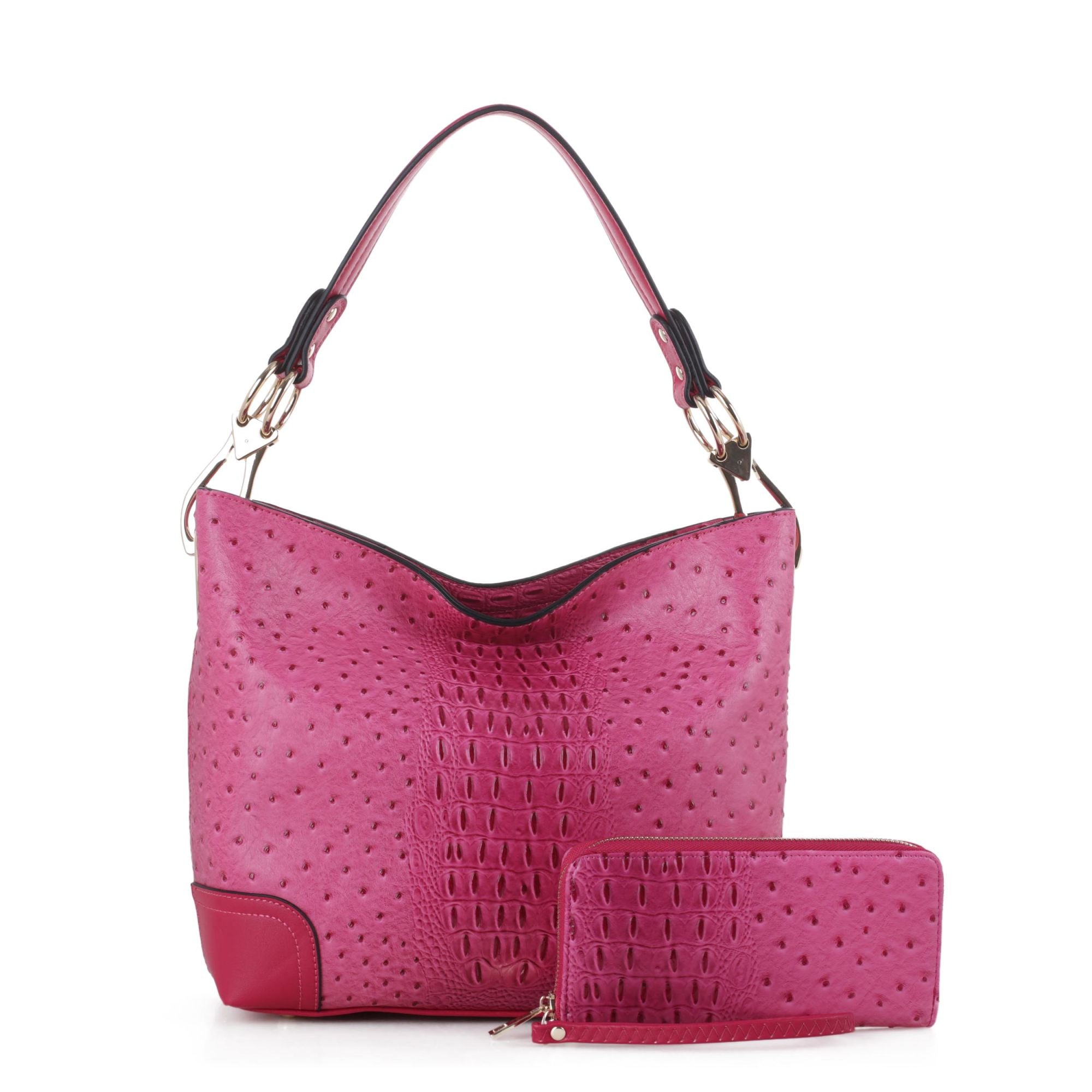 (fuchsia)Wandy Soft Vegan Leather Hobo & Wallet Set by Mia K - BagNook