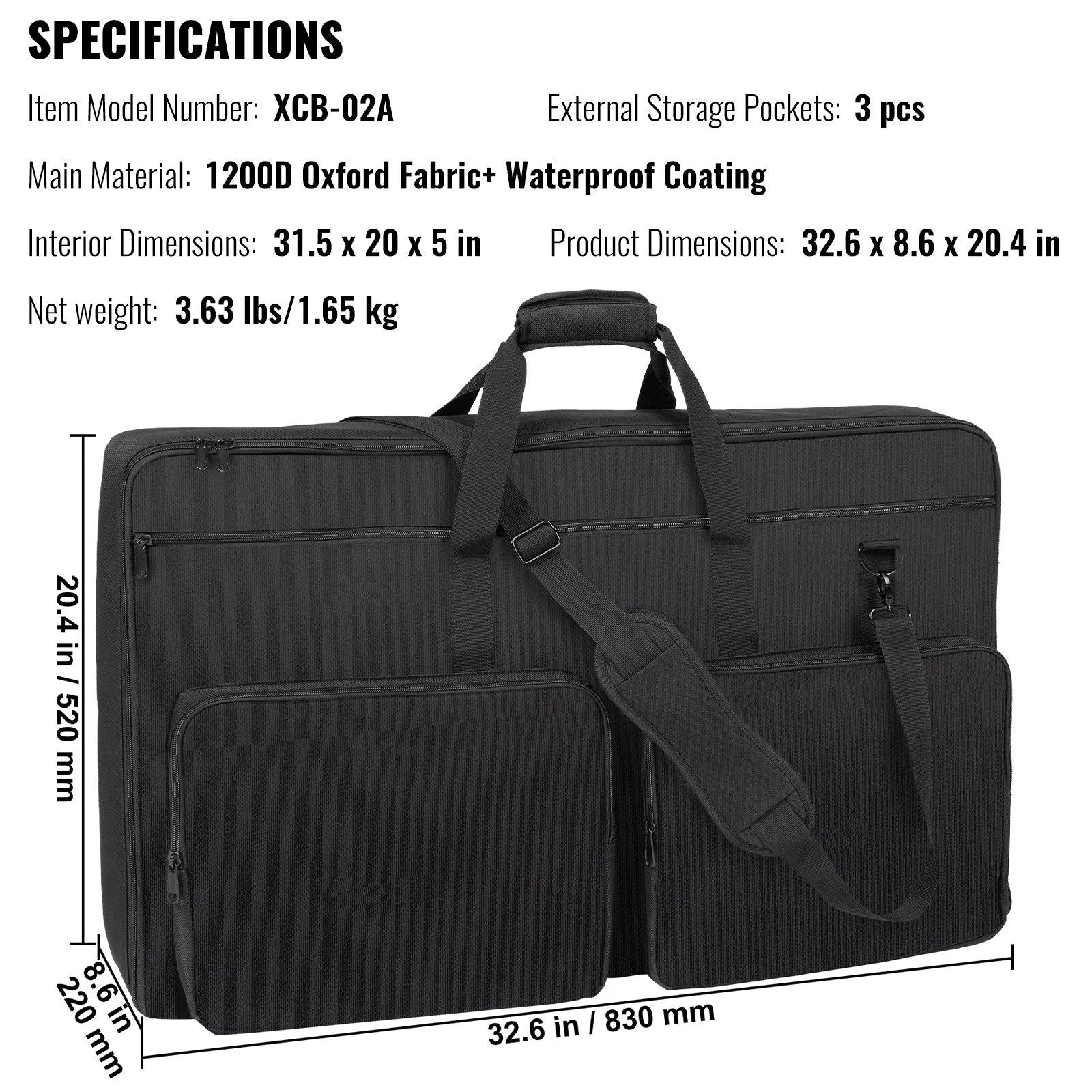 VEVOR Padded DJ Mixer Gig Bag, w/Shoulder Strap (32.6x8.6x20.4) - BagNook