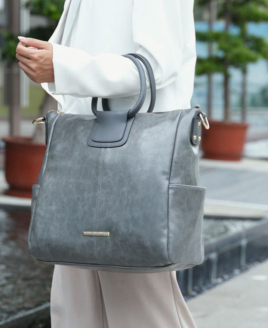 (denim)Zori Tote Handbag w/Pouch & Wallet by Mia k - BagNook