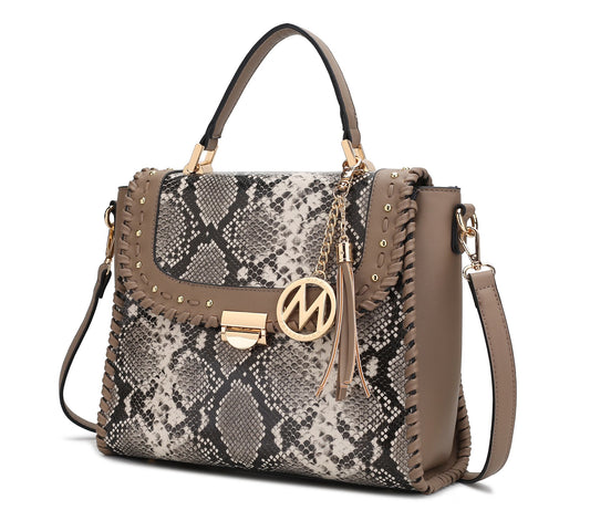 (taupe)Lilli Satchel Vegan Leather Handbag by Mia k - BagNook