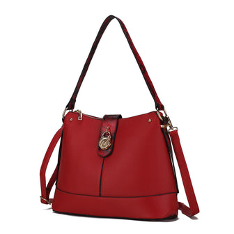 (red)Ezra Snake Embossed Shoulder Handbag by Mia K - BagNook