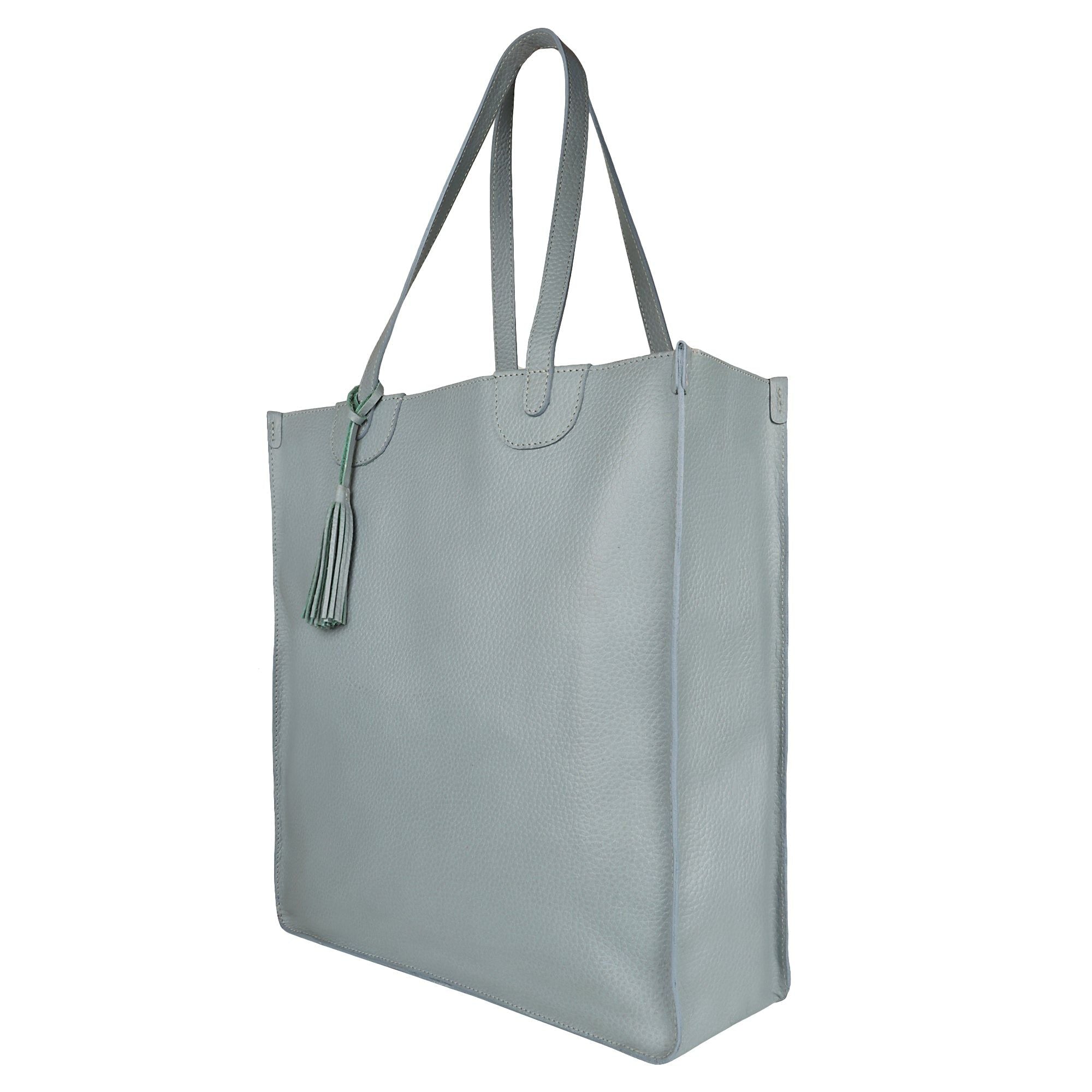 Maud Book Shop Tote - Upcycled Leather - Cool Grey - BagNook
