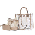 (taupe)Diva PVC Tote Bag with Tweed Bucket Bag by Mia K. - BagNook