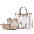 Load image into Gallery viewer, (taupe)Diva PVC Tote Bag with Tweed Bucket Bag by Mia K. - BagNook

