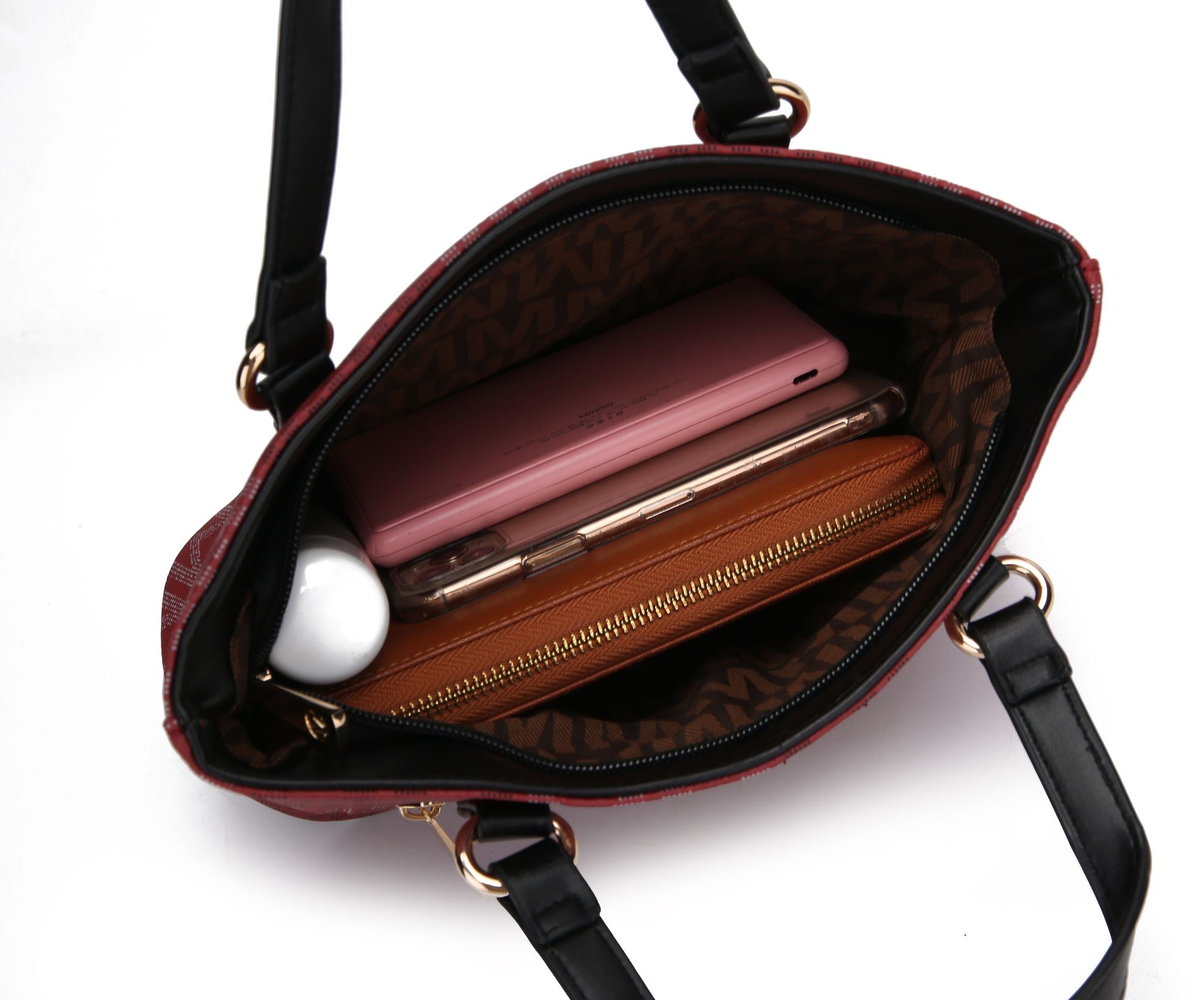 (burgundy)Aylet M Tote with Mini Handbag and Wristlet Pouch by Mia k - BagNook