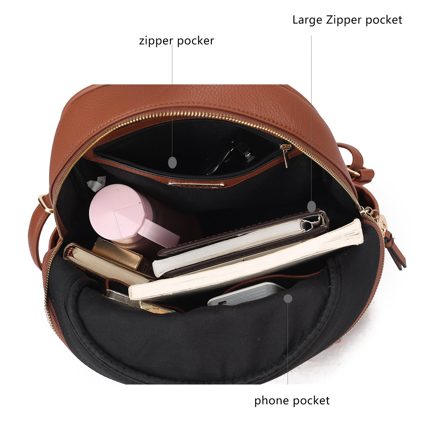 (brown)Romana Vegan Leather Backpack by Mia k - BagNook