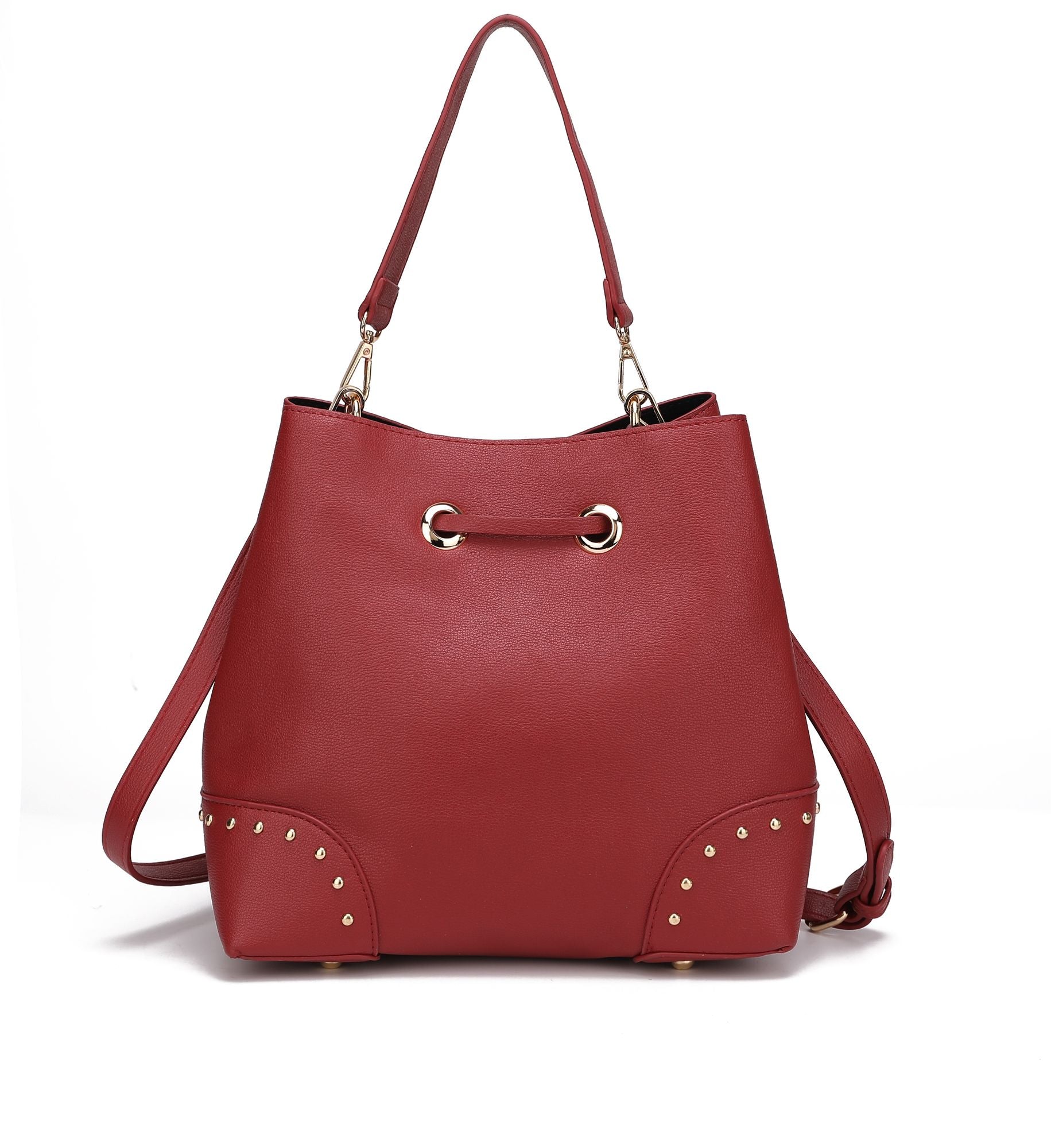 (wine)Callie Solid Bucket Bag with Matching Wallet by Mia K - BagNook