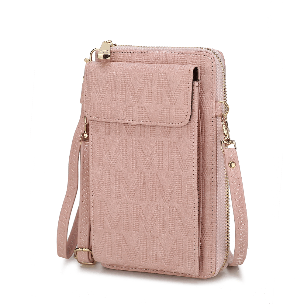 (rose pink)Caddy Vegan Leather Phone Wallet Crossbody by Mia k - BagNook