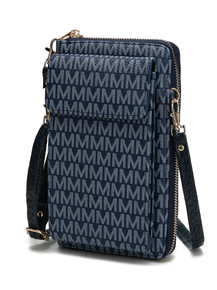 (navy)Mala Phone Wallet Vegan Leather Crossbody Bag by Mia k - BagNook