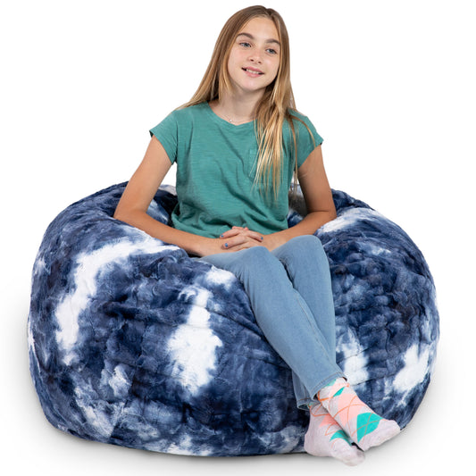 Jaxx Saxx 3 ft Bean Bag Chair - Faux Fur - Blue & White - BagNook