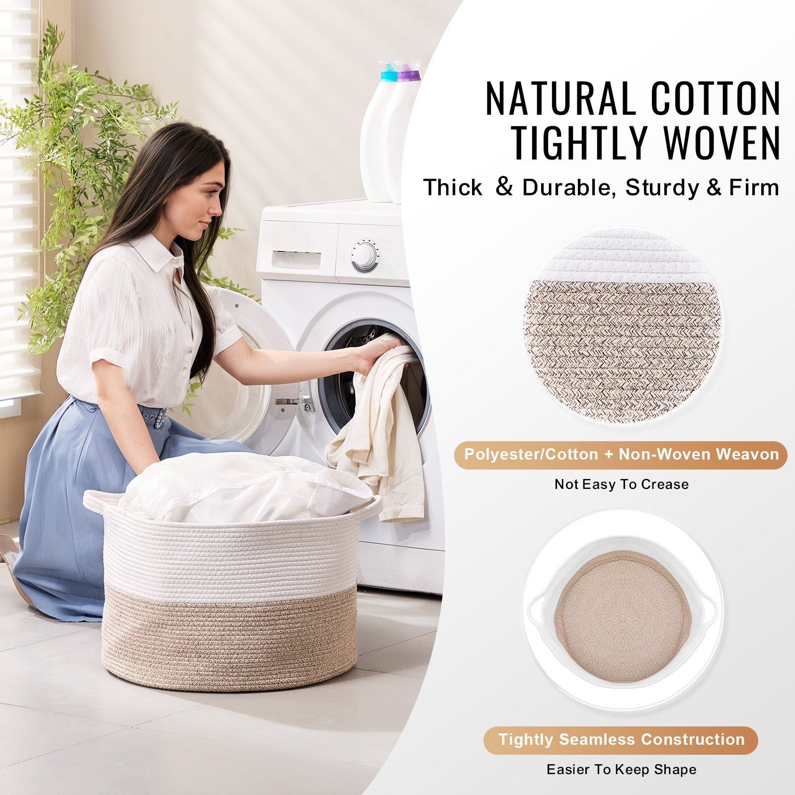 VEVOR Cotton Rope Storage Basket (20 x 20 x 13 in) 17.7gal Capacity - BagNook