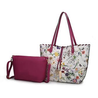 (white fuchsia) reversible shopping tote with crossbody pouch- bagNook