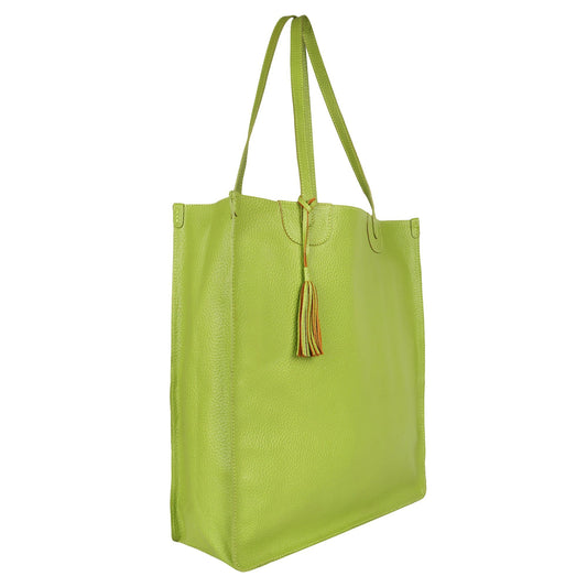 Ivy Book Shop Tote - Upcycled Leather - Lime Green - BagNook