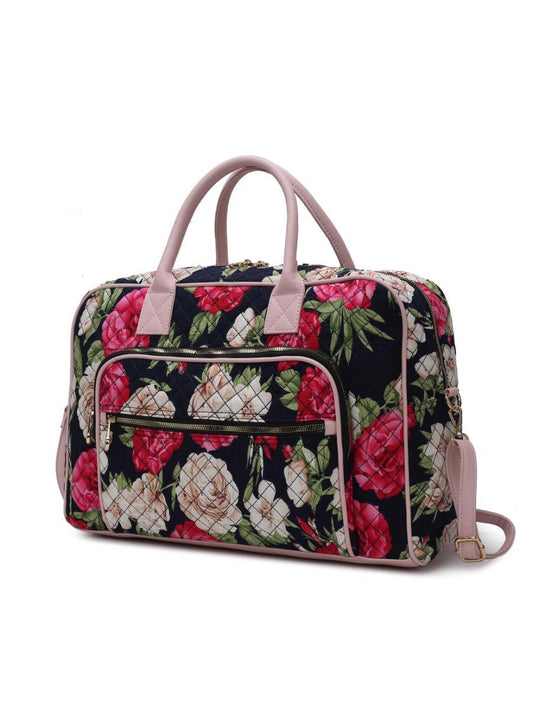(navy blue)Jayla Quilted Botanical Pattern Duffel Bag by Mia k - BagNook