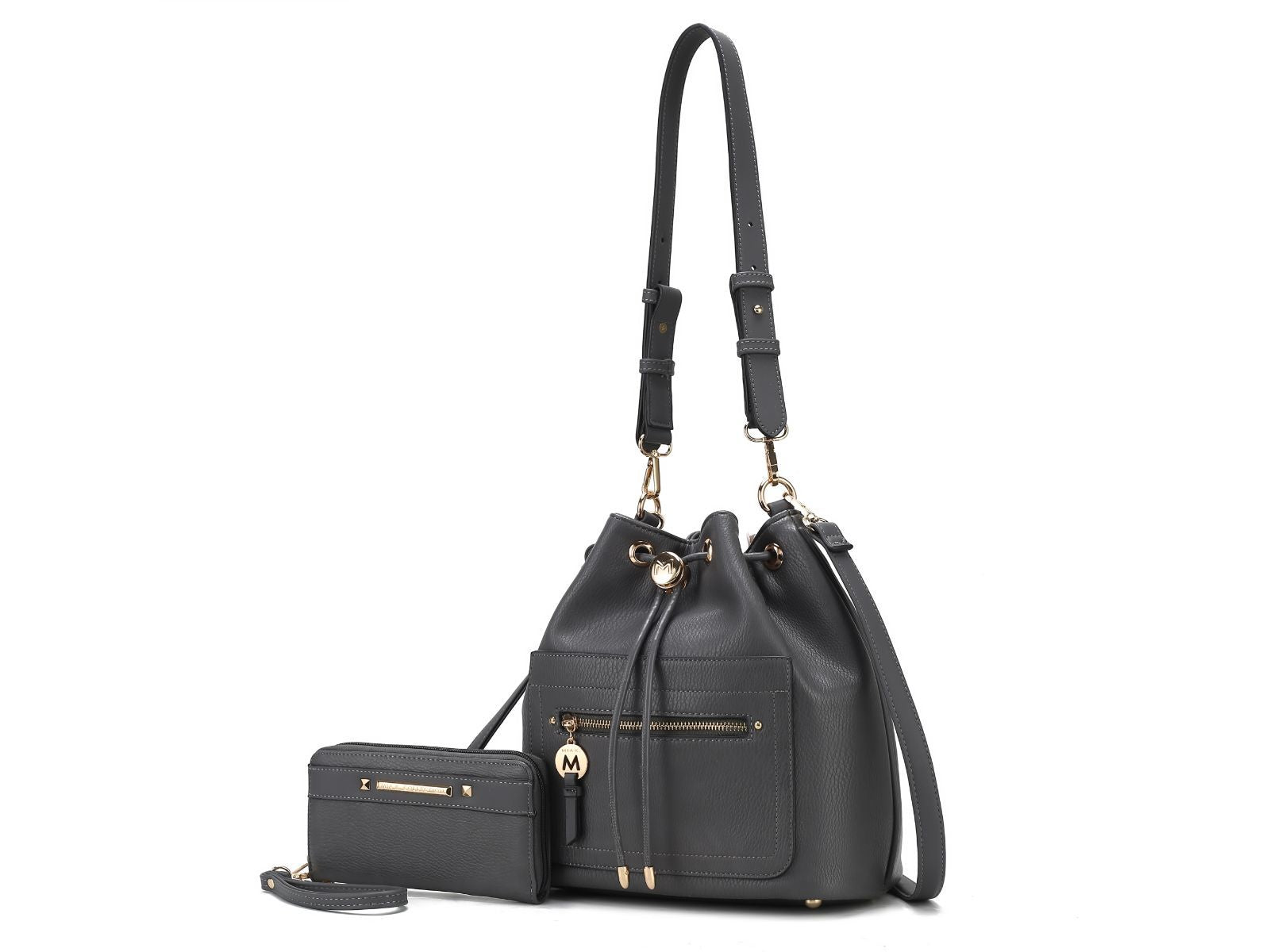 (charcoal)Larissa Women's Bucket Bag with Wallet by Mia k - BagNook