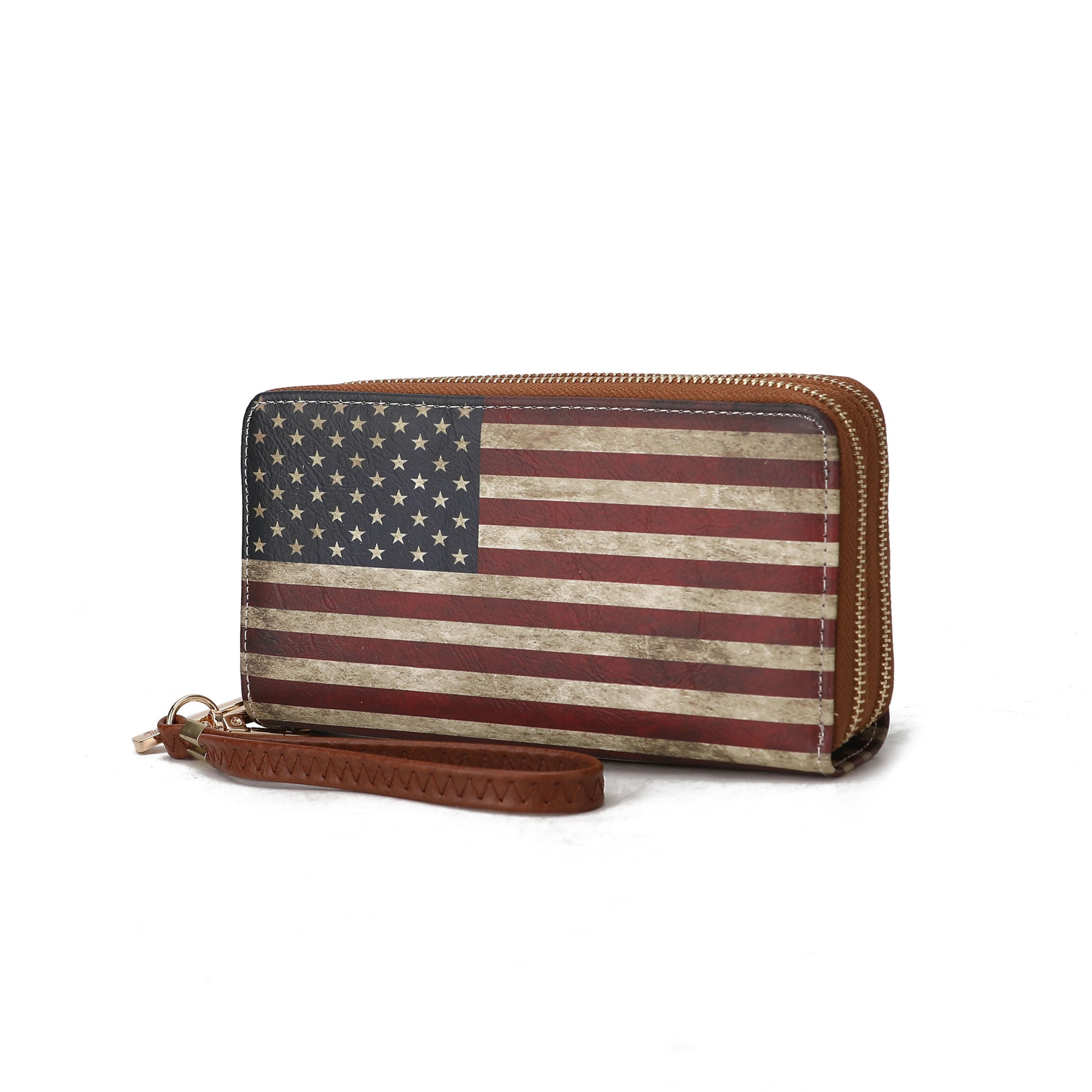 (tan)Uriel Vegan Leather Women FLAG Wristlet by Mia K - BagNook