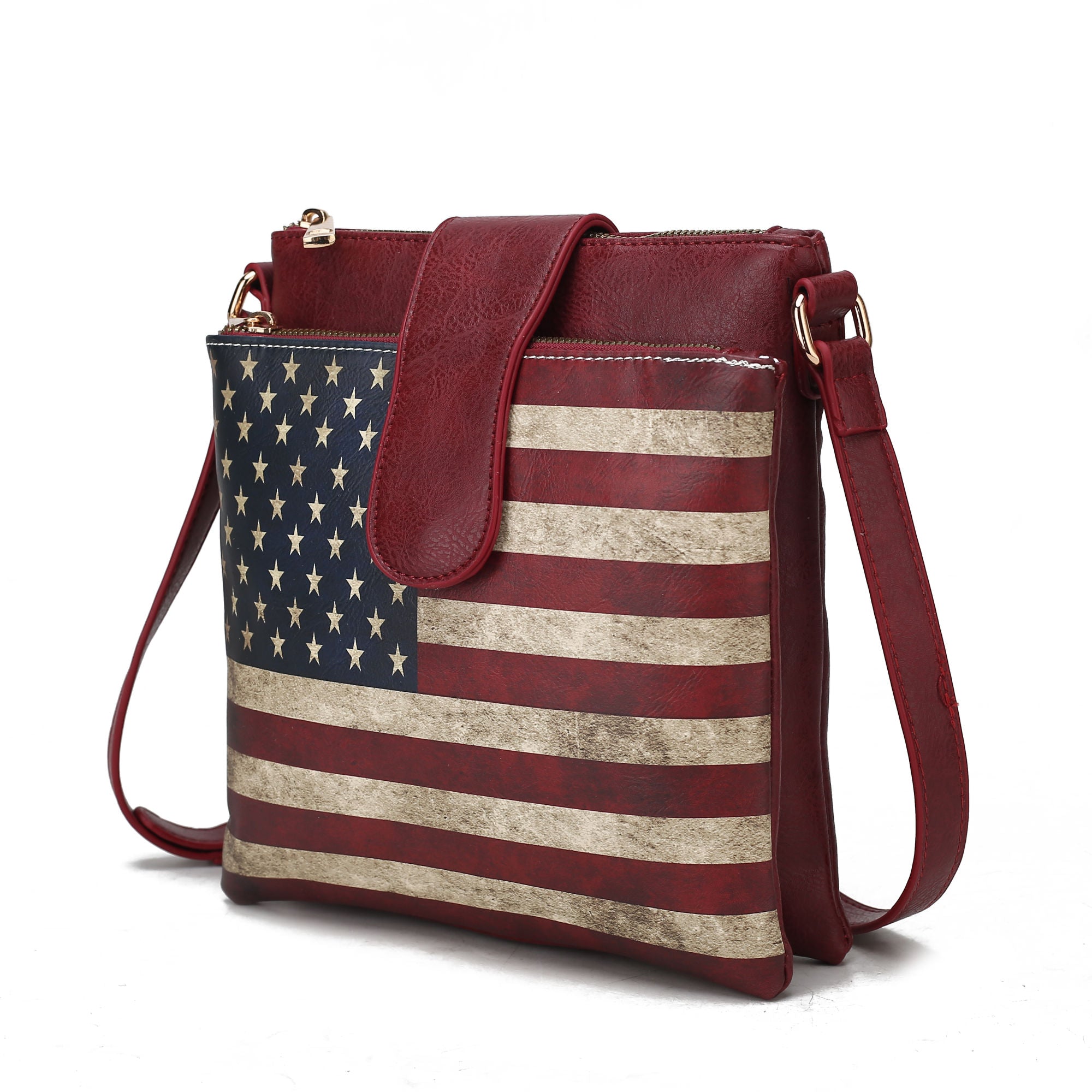 (burgundy)Josephine Vegan Leather FLAG Crossbody by Mia K - BagNook