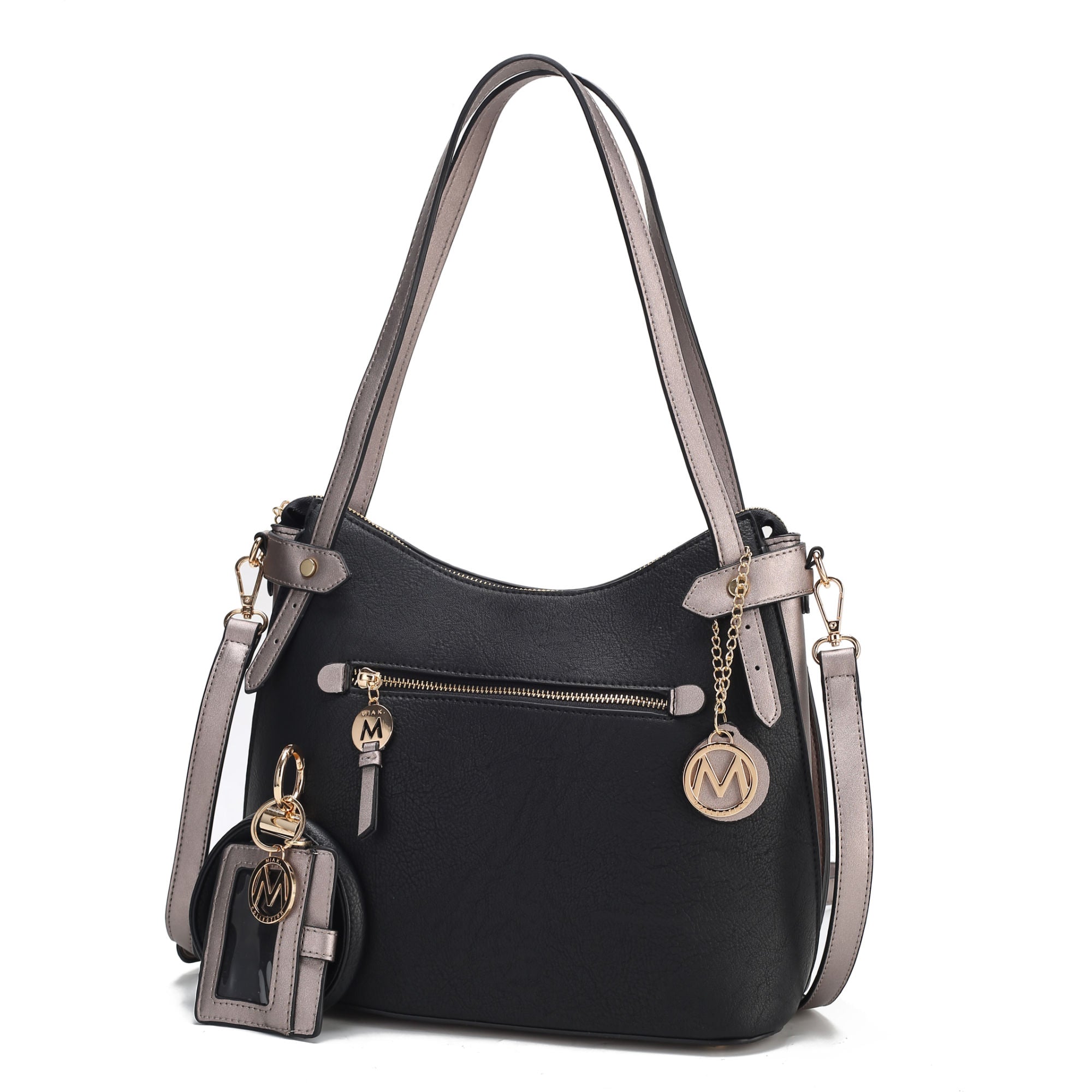 (black-pewter)Jaseli Hobo with Wristlet Key Ring & card Holder by Mia k - BagNook