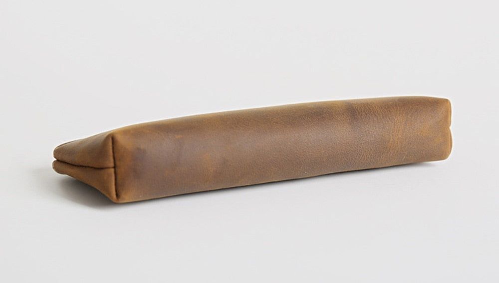 (brown)The Pallavi | Handmade Leather Pencil / Makeup Bag - BagNook
