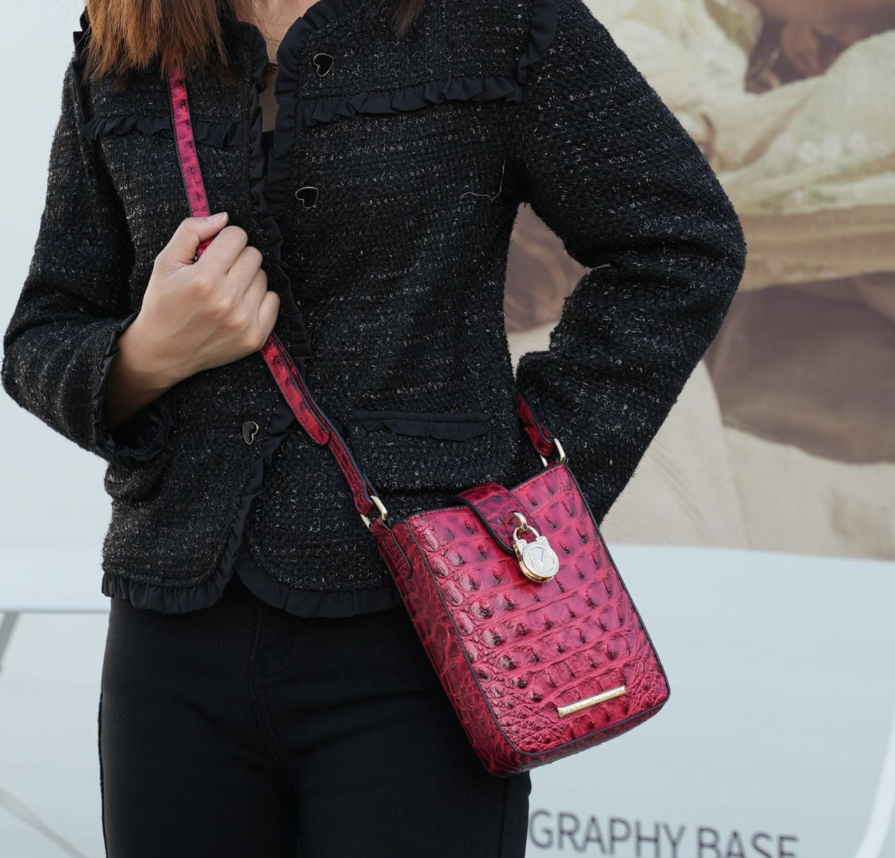 (red)Avery Faux Crocodile Embossed Crossbody by Mia K - BagNook
