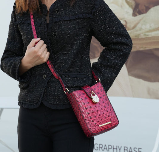 (red)Avery Faux Crocodile Embossed Crossbody by Mia K - BagNook