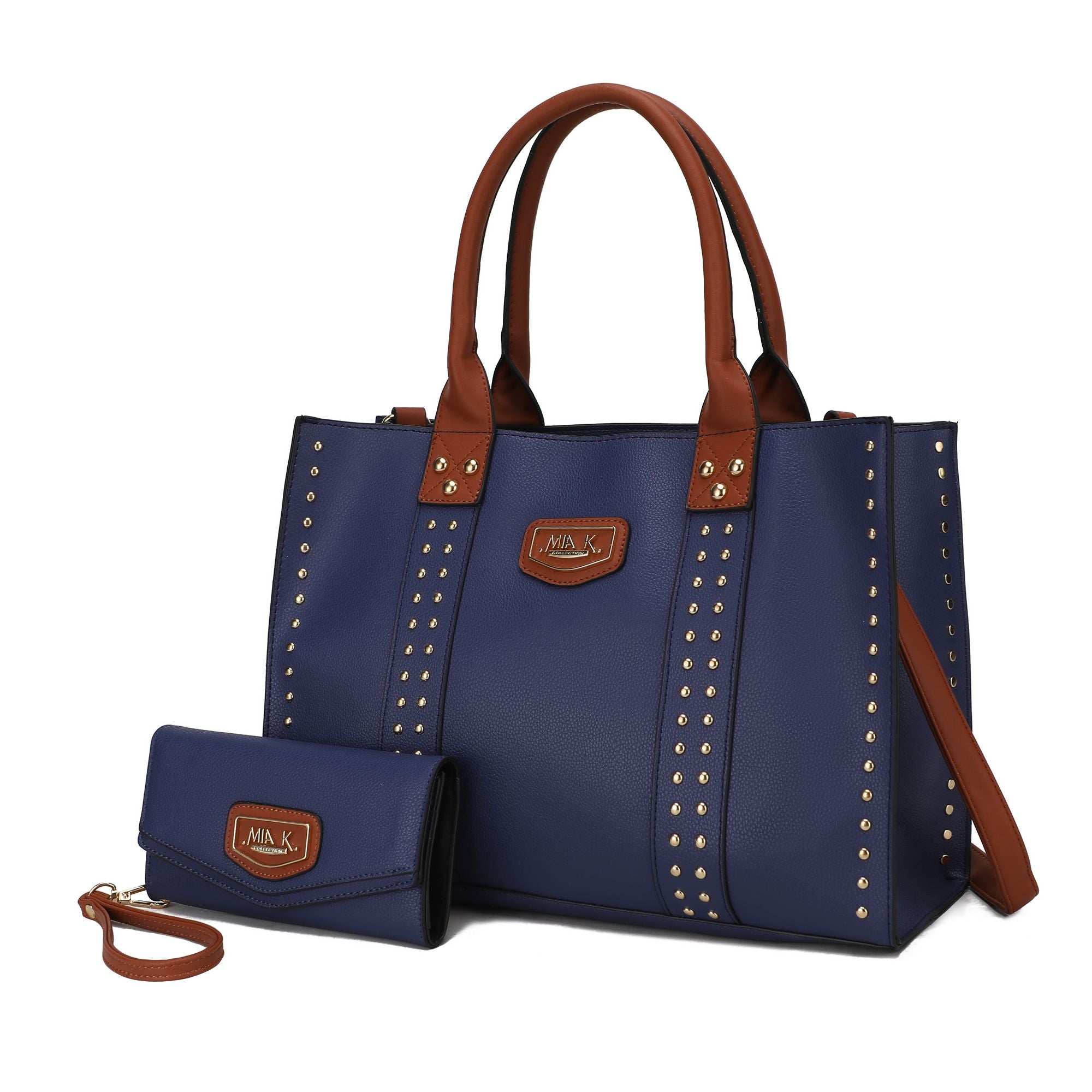 (navy)Davina Tote Set w/wallet her Crossover Womens Purse by Mia K - BagNook