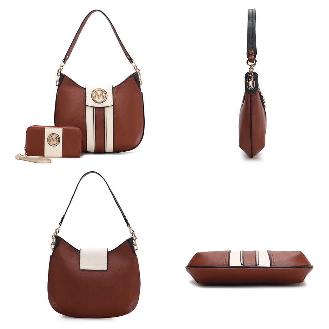 (cognac)Torri Hobo Shoulder Bag with Wallet by Mia K - BagNook