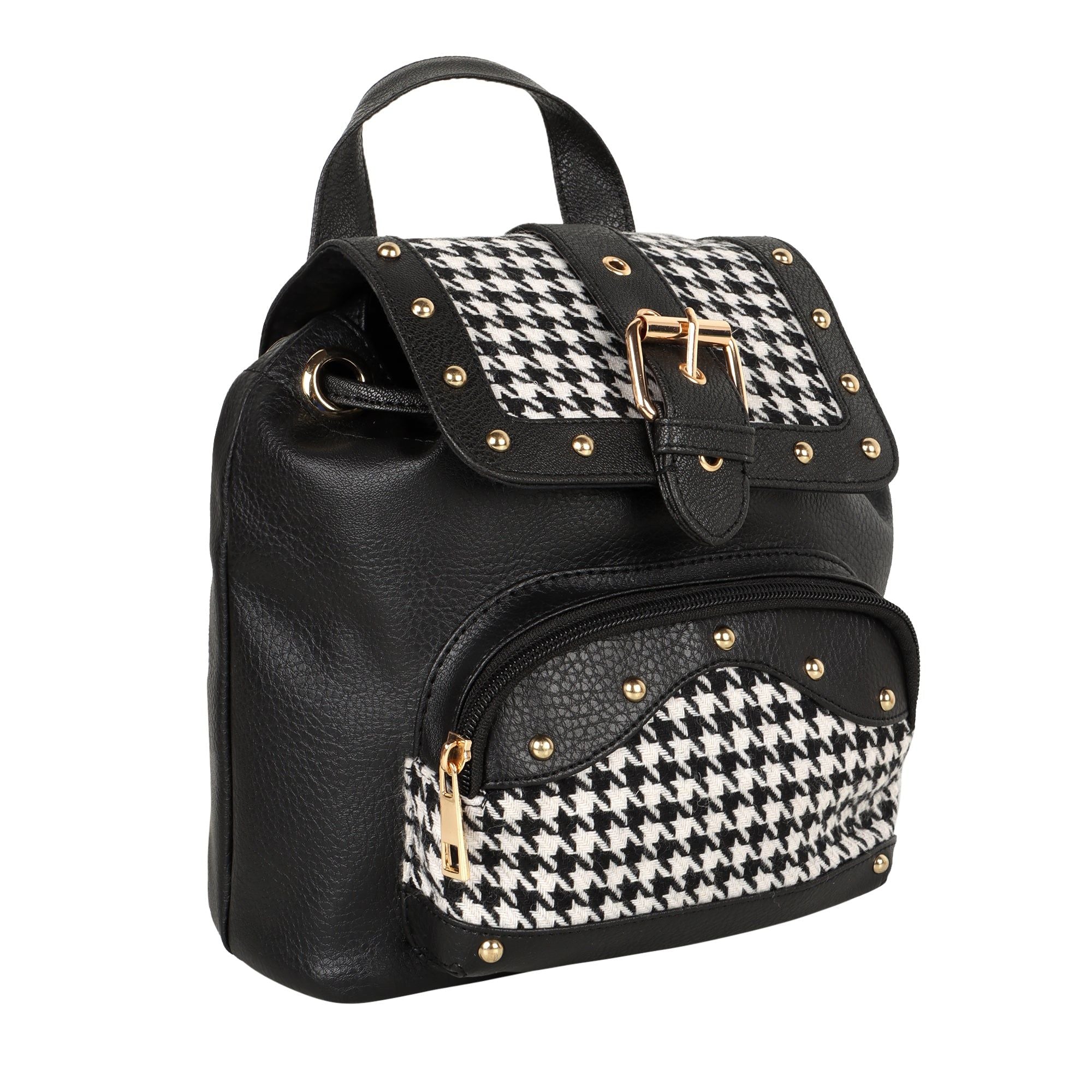 Millie Houndstooth Print Mini Backpack - Upcycled Leather - BagNook
