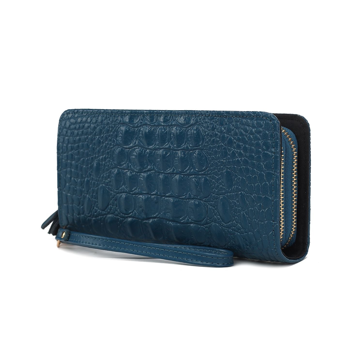 (teal)Eve Vegan Leather Crocodile Embossed Wristlet by Mia K - BagNook
