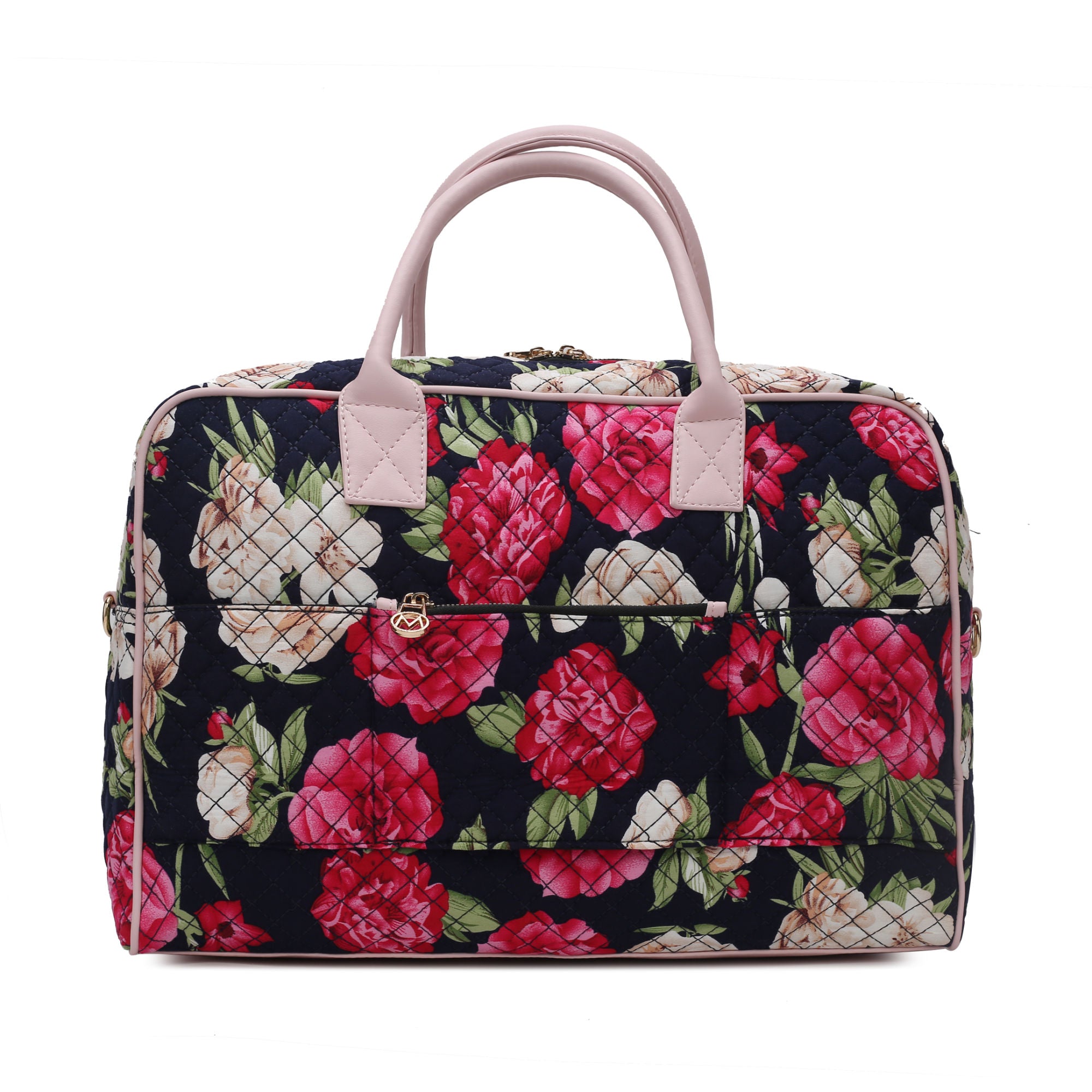 (navy blue)Jayla Quilted Botanical Pattern Duffel Bag by Mia k - BagNook