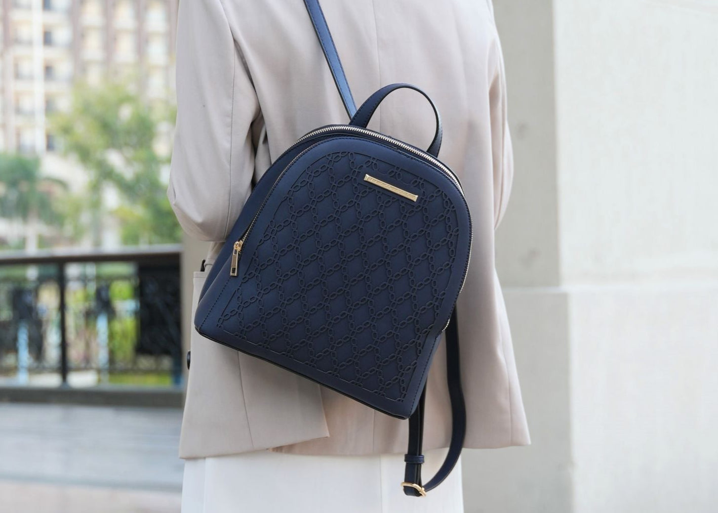 (navy)Sloane Vegan Leather Multi-Compartment Backpack by Mia K - BagNook