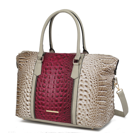 (grey)Raven Faux Crocodile-Embossed Duffel by Mia K - BagNook