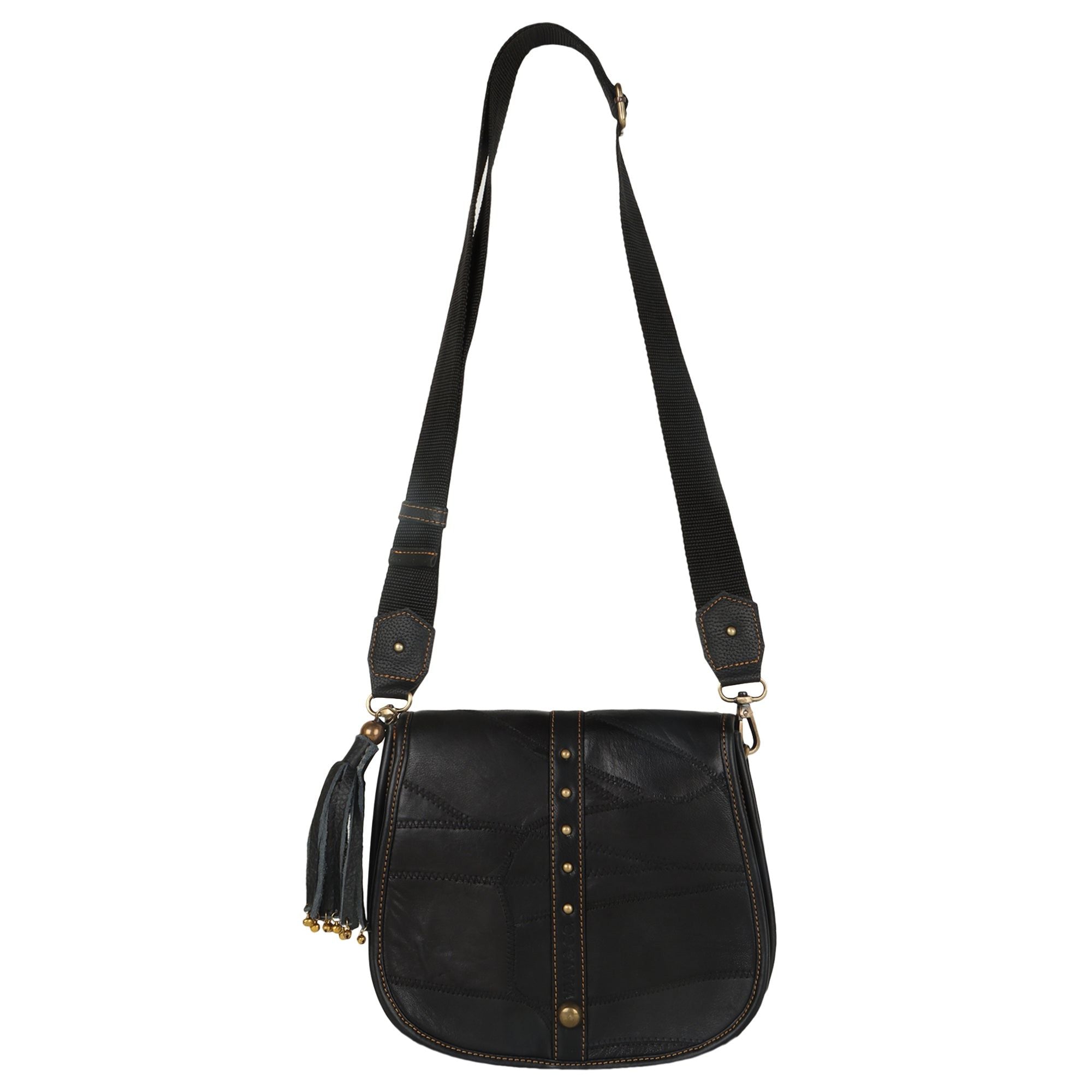 Vivo Saddle Bag - Upcycled Leather & Vegan Leather - Black - BagNook