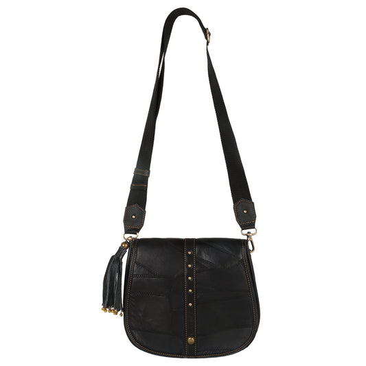 Vivo Saddle Bag - Upcycled Leather & Vegan Leather - Black - BagNook